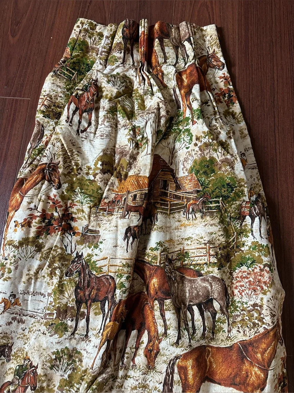 Vintage Pinch Pleat 70s Curtains Riverdale Ranch Riders Equestrian 23x48 Pair